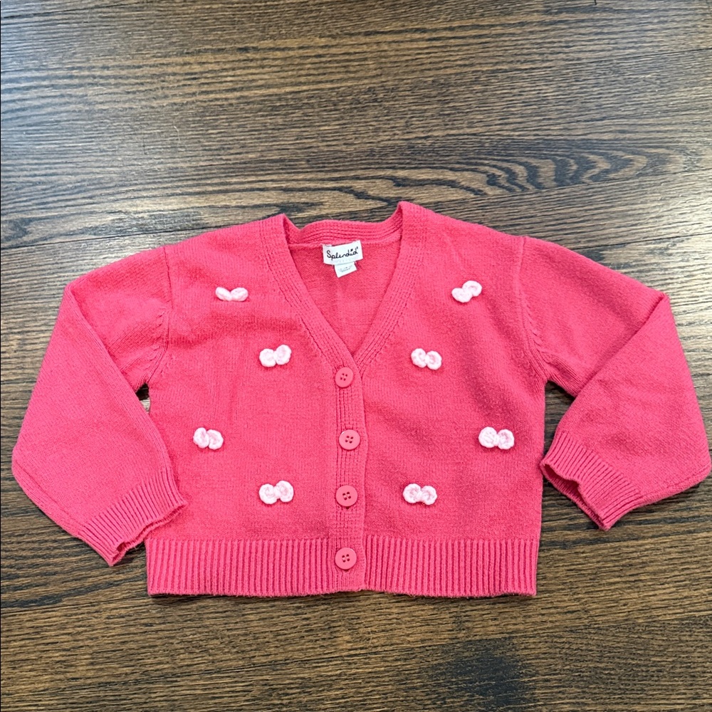 Splendid Hot Pink Cardigan with Light Pink Bows 12-18 Months